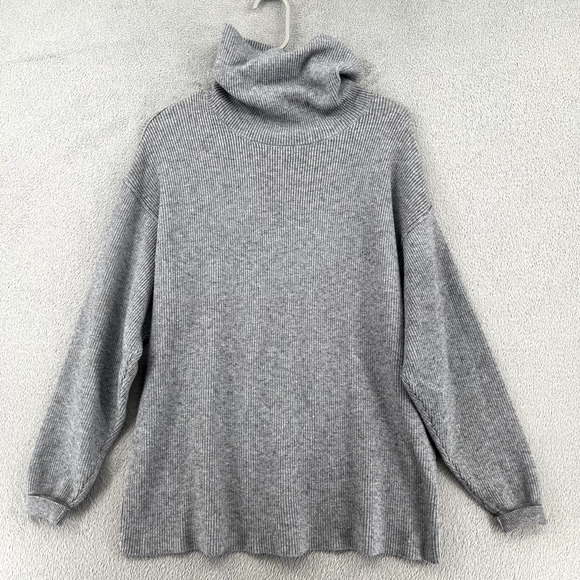 Free People Turtleneck Sweater Women XS Gray Oversize Boxy Boho Dropped Shoulder - Picture 1 of 11